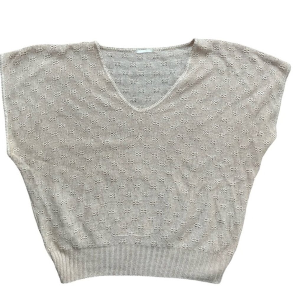 Vintage 90's Crochet Short Sleeve Sweater Vest - cream - M/L